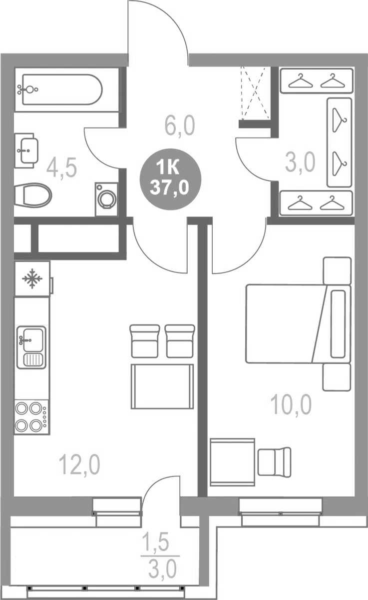 Планировка — Котельники Парк, 1-комн., 36 м²