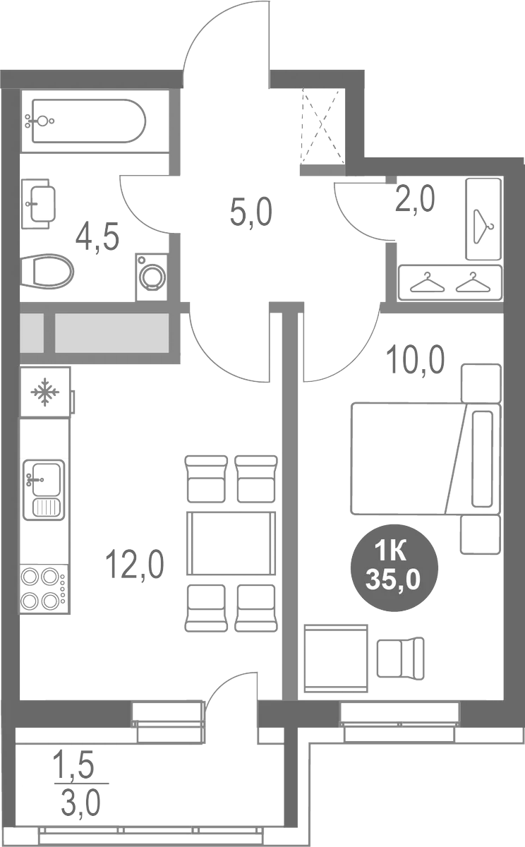 Планировка — Котельники Парк, 1-комн., 34 м²