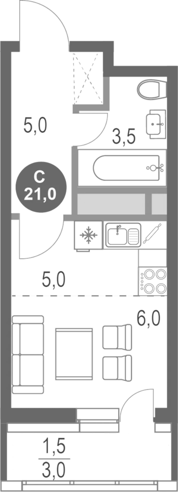 Планировка — Котельники Парк, Студия, 20 м²