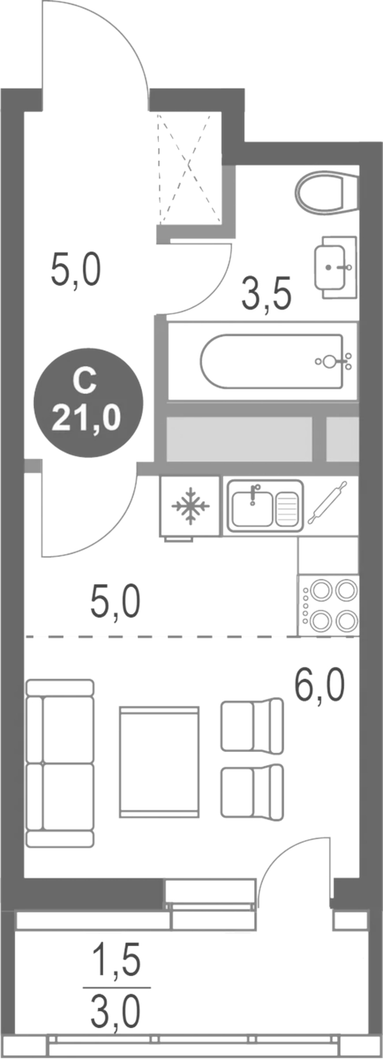 Планировка — Котельники Парк, Студия, 20 м²