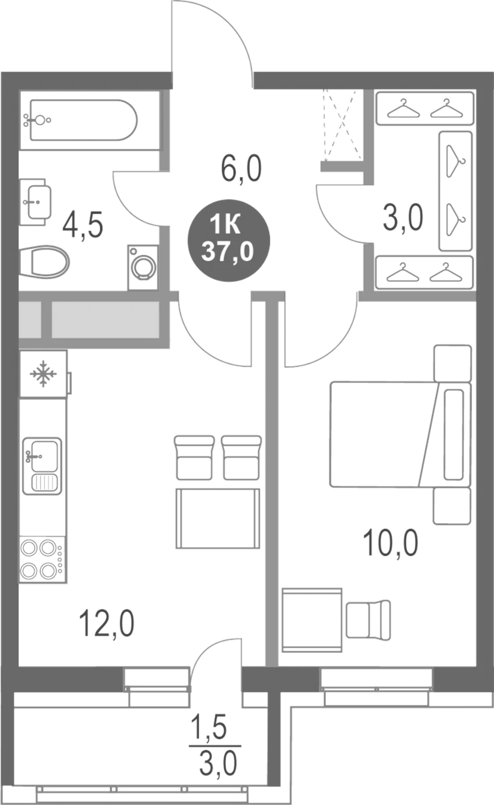 Планировка — Котельники Парк, 1-комн., 36 м²