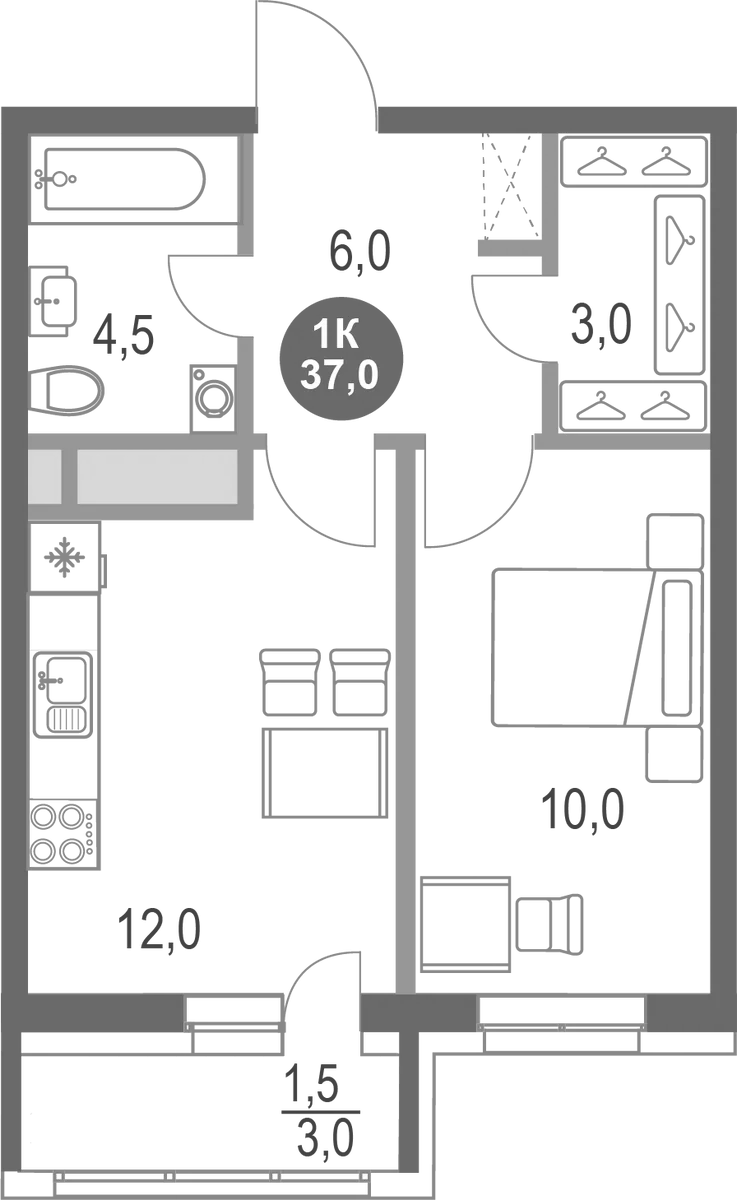 Планировка — Котельники Парк, 1-комн., 36 м²