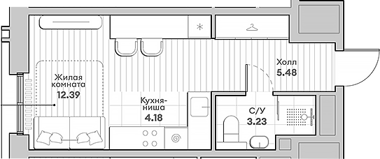 Планировка — Среда на Кутузовском, Студия, 25 м²