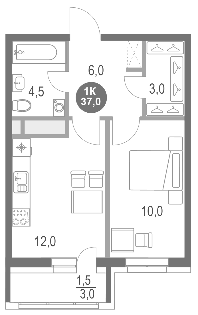 Планировка — Котельники Парк, 1-комн., 36 м²