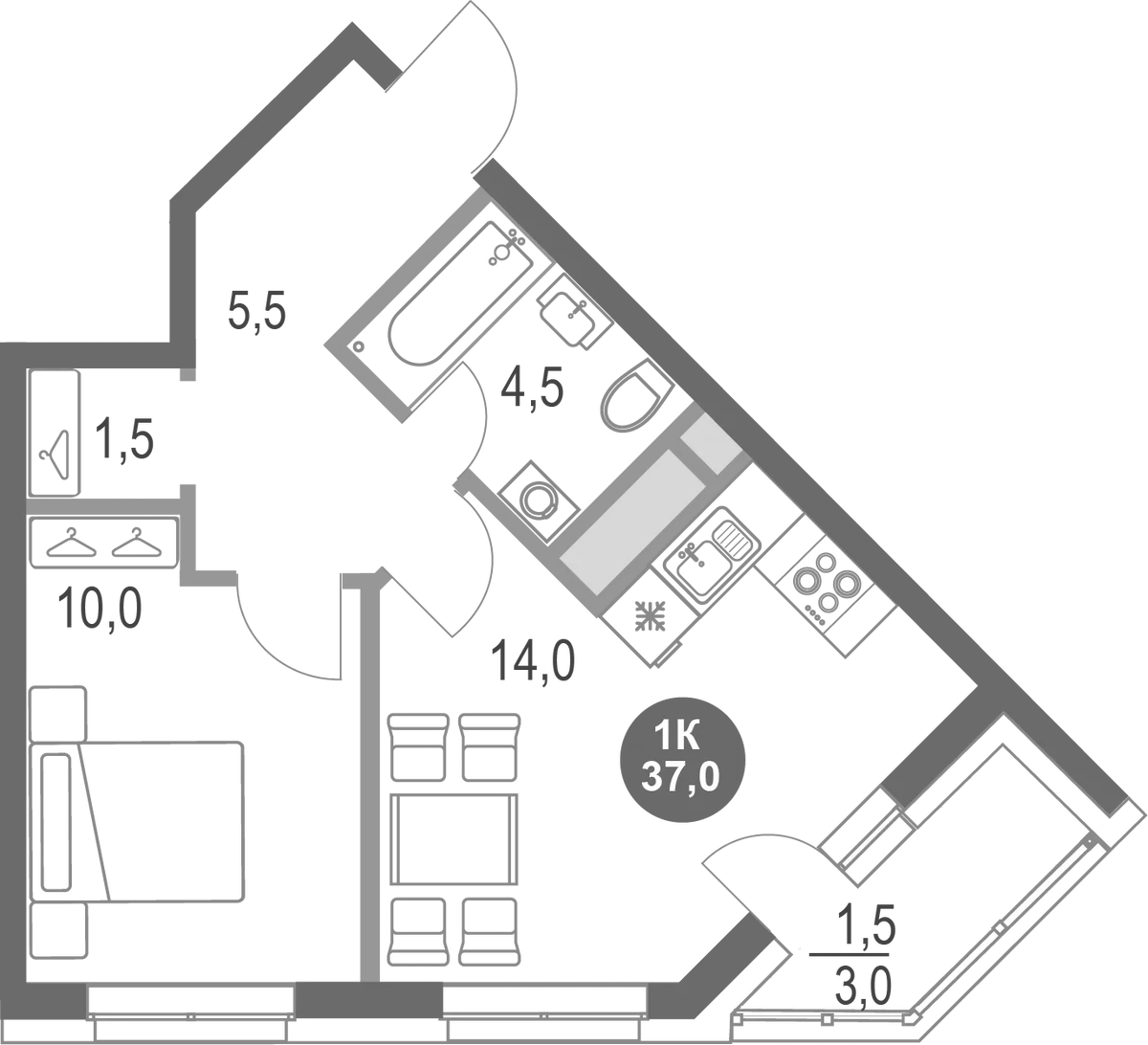 Планировка — Котельники Парк, 1-комн., 36 м²