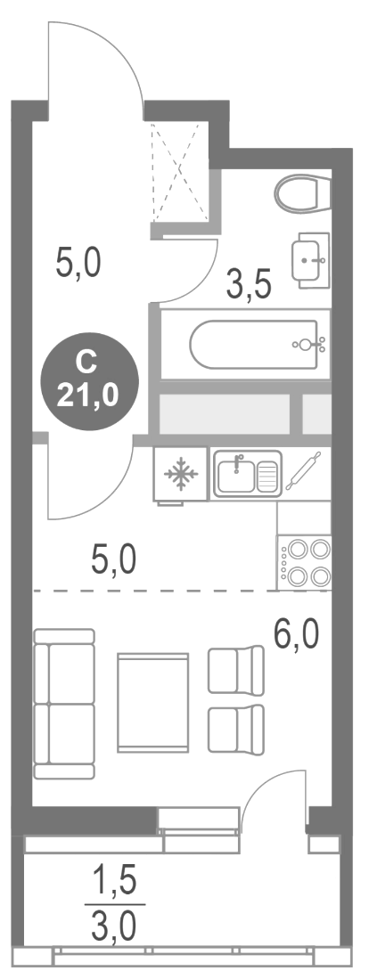 Планировка — Котельники Парк, Студия, 20 м²