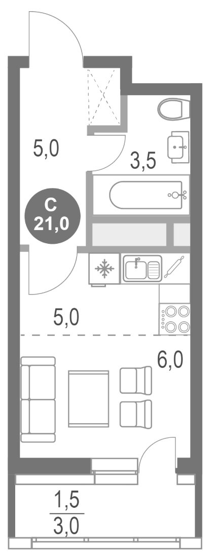 Планировка — Котельники Парк, Студия, 20 м²