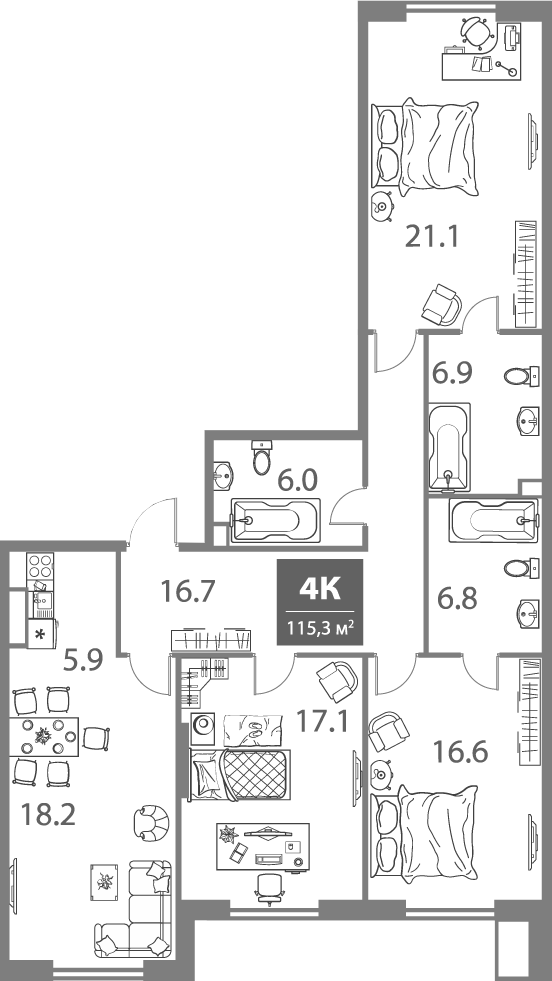Планировка — Legacy, 4-комн., 115 м²