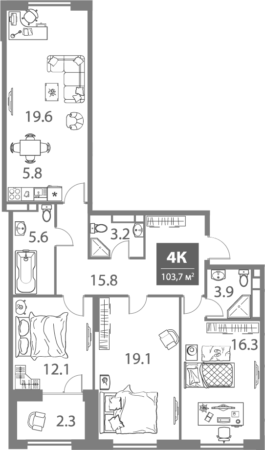Планировка — Legacy, 4-комн., 101 м²