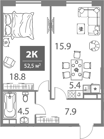 Планировка — Legacy, 2-комн., 53 м²