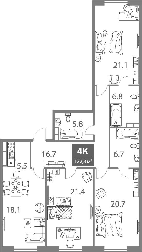 Планировка — Legacy, 4-комн., 123 м²