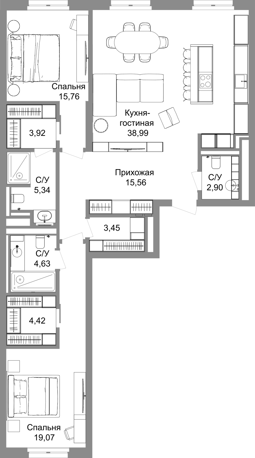 Планировка — Legacy, 3-комн., 120 м²