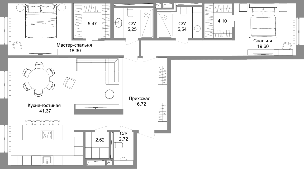 Планировка — Legacy, 3-комн., 127 м²