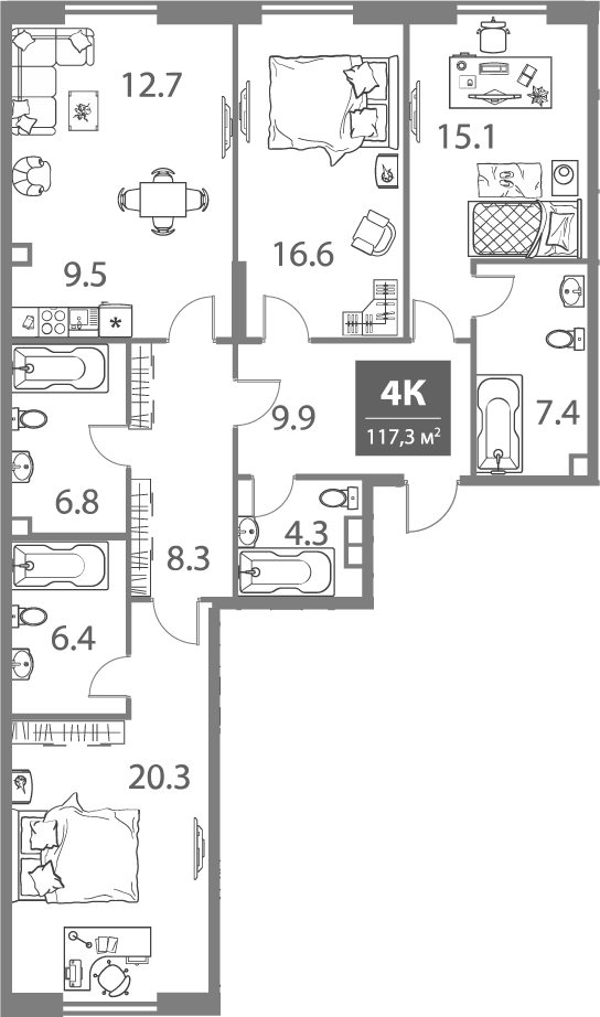 Планировка — Legacy, 4-комн., 117 м²