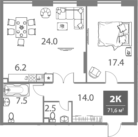 Планировка — Legacy, 2-комн., 72 м²