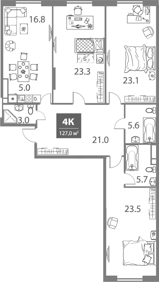 Планировка — Legacy, 4-комн., 127 м²