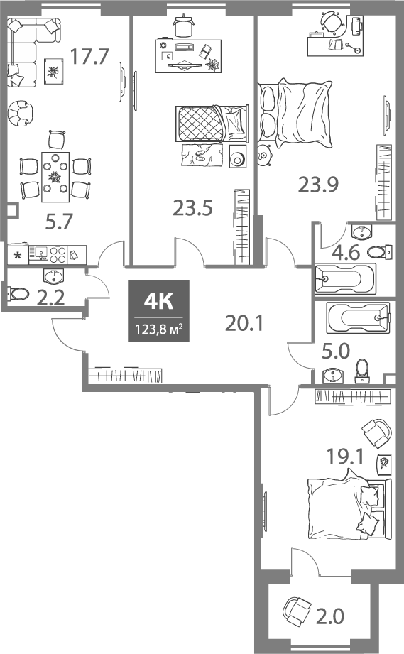 Планировка — Legacy, 4-комн., 122 м²