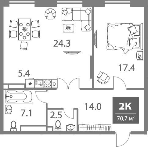 Планировка — Legacy, 2-комн., 71 м²