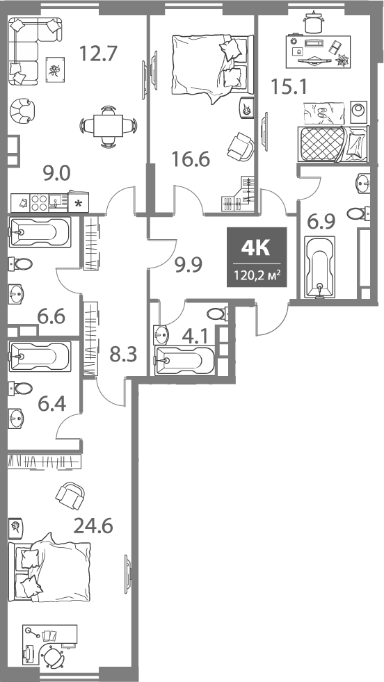 Планировка — Legacy, 4-комн., 120 м²