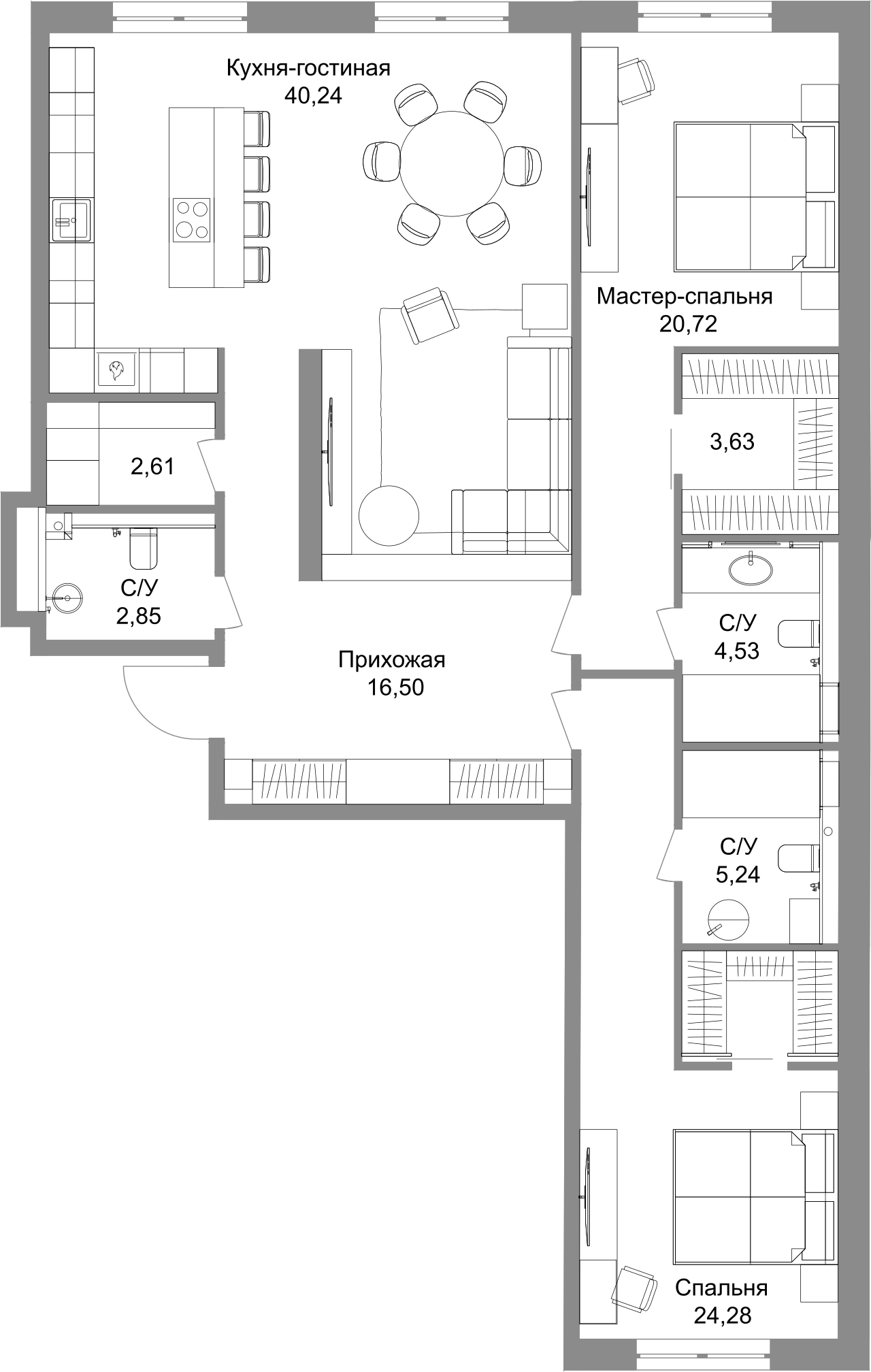 Планировка — Legacy, 3-комн., 123 м²