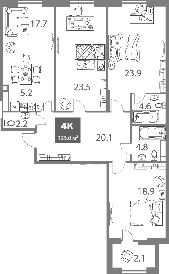 Планировка — Legacy, 3-комн., 118 м²