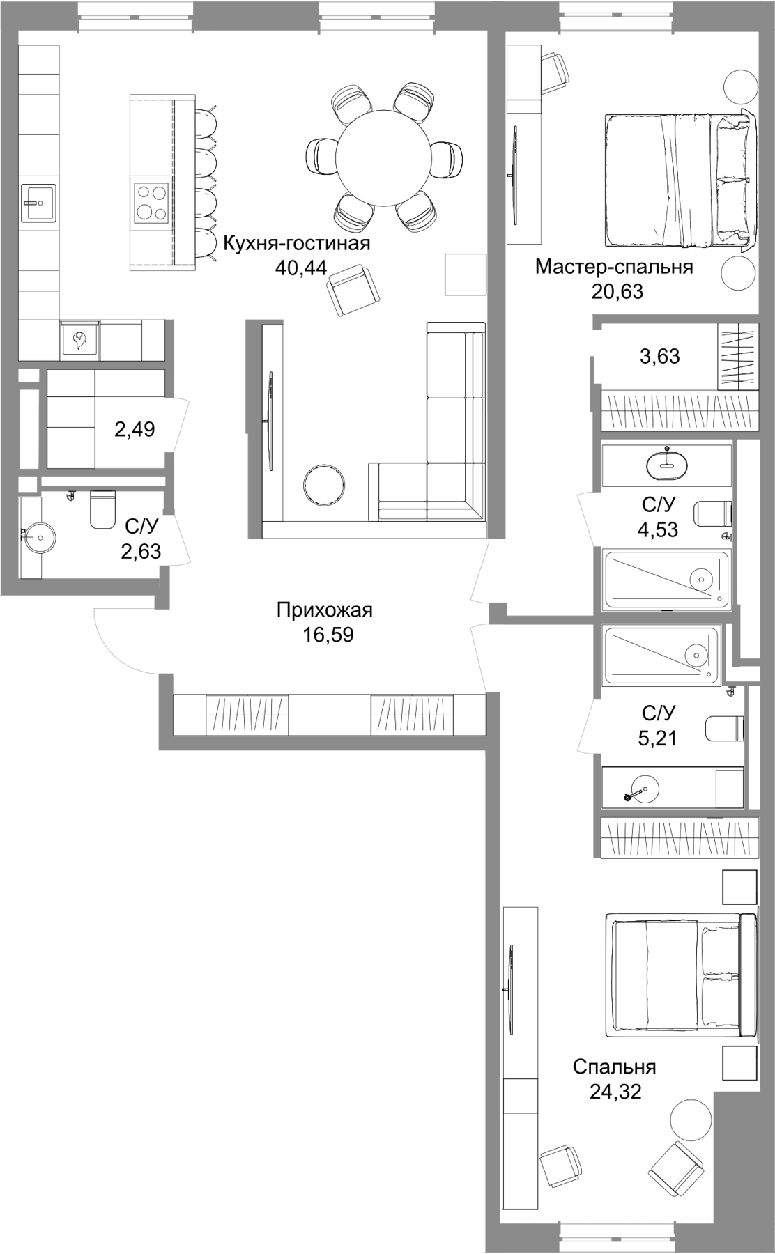 Планировка — Legacy, 3-комн., 123 м²