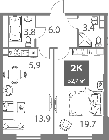 Планировка — Legacy, 2-комн., 53 м²