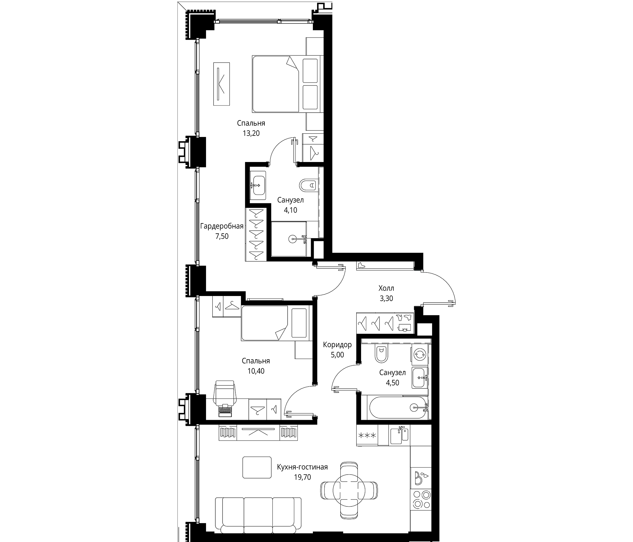 Планировка — СИТИДЗЕН, 3-комн., 68 м²