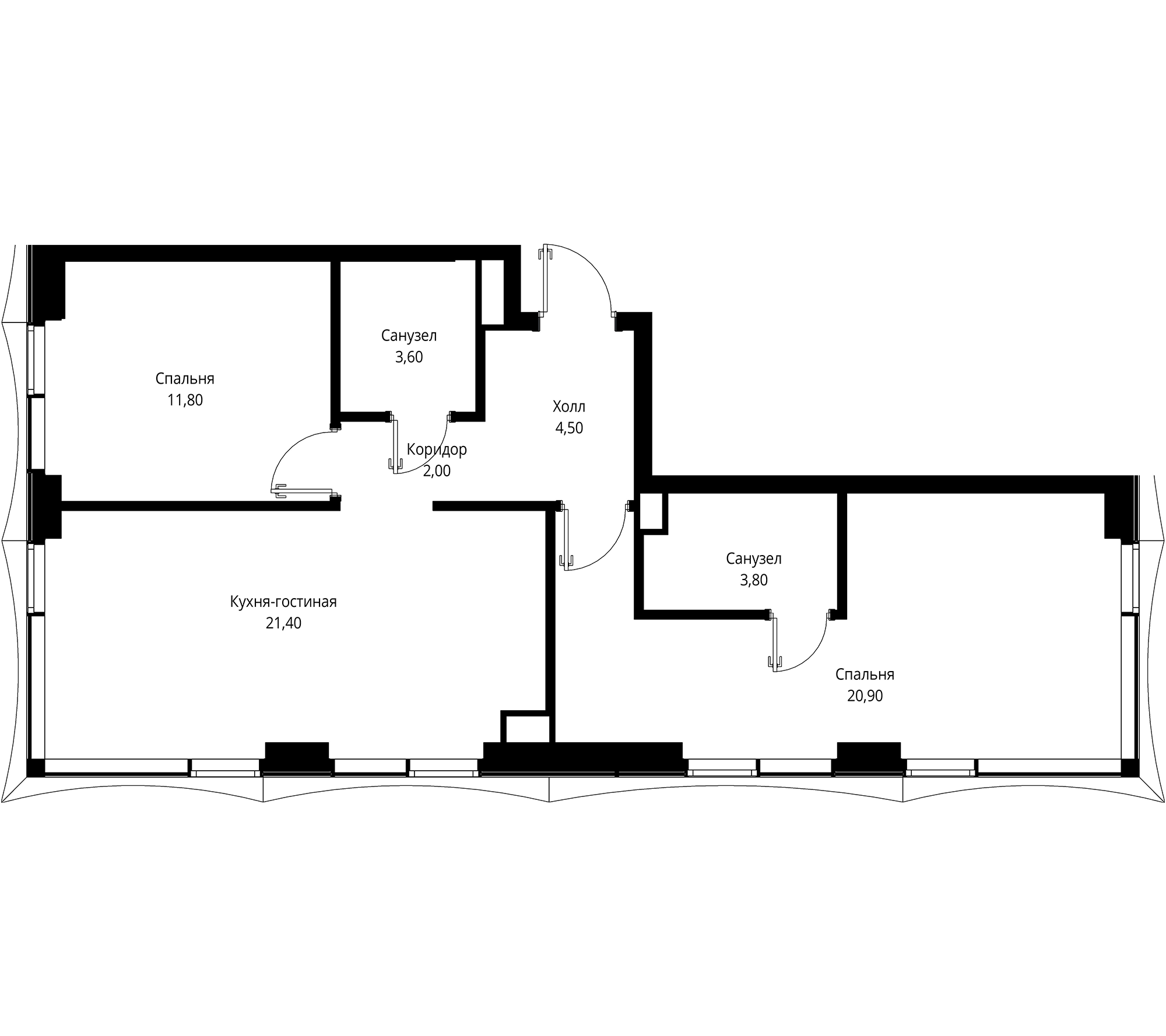 Планировка — СИТИДЗЕН, 3-комн., 68 м²