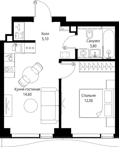 Планировка — СИТИДЗЕН, 2-комн., 36 м²