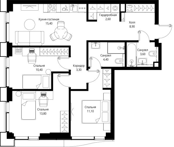 Планировка — СИТИДЗЕН, 4-комн., 74 м²