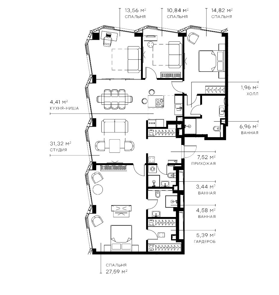 Планировка — Симфония 34, 5-комн., 132 м²