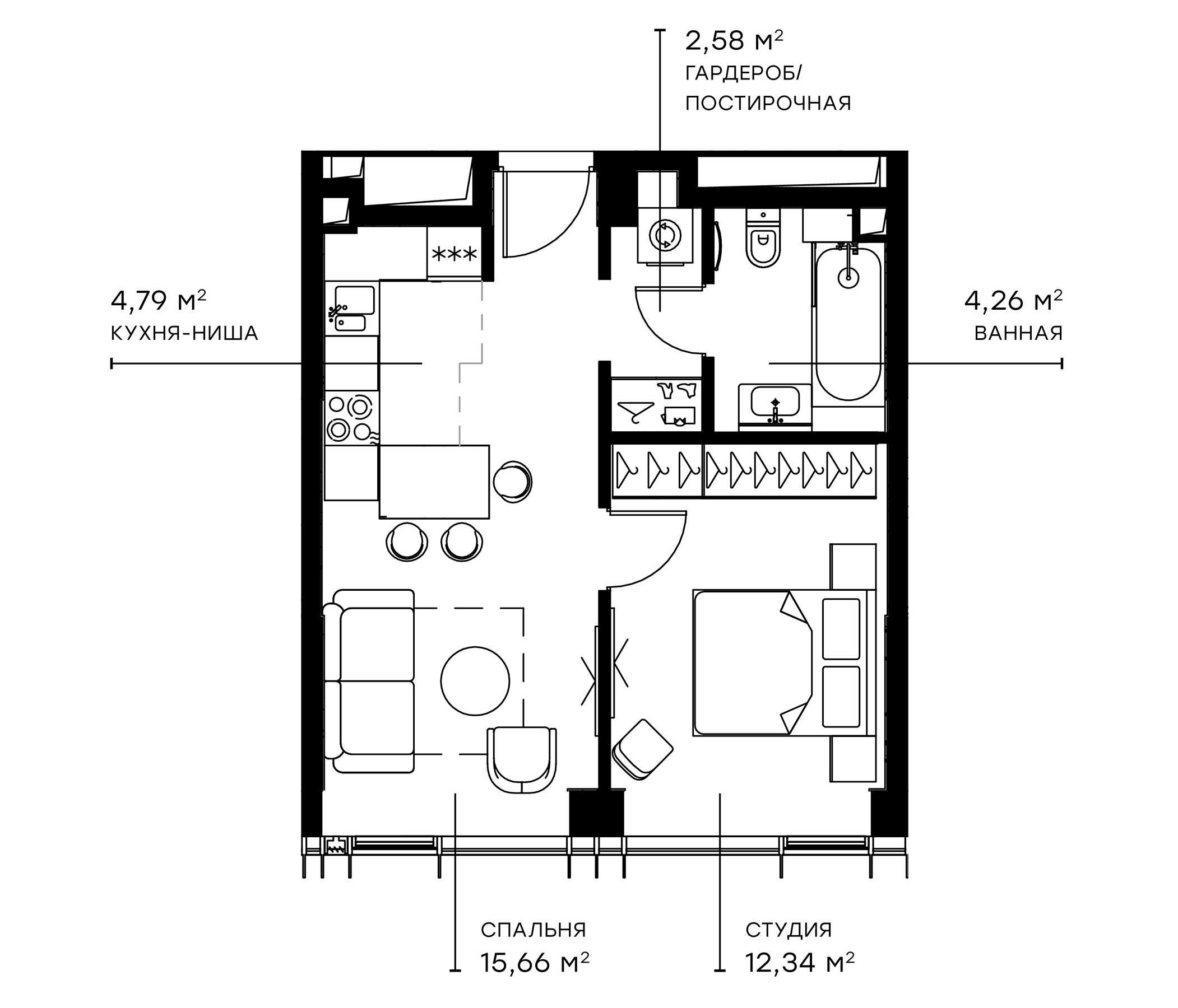 Планировка — Симфония 34, 2-комн., 40 м²