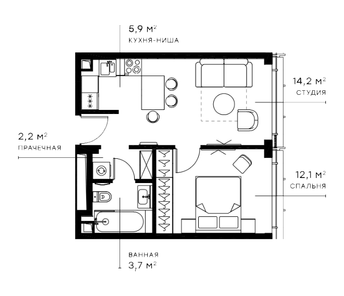 Планировка — Симфония 34, 2-комн., 38 м²