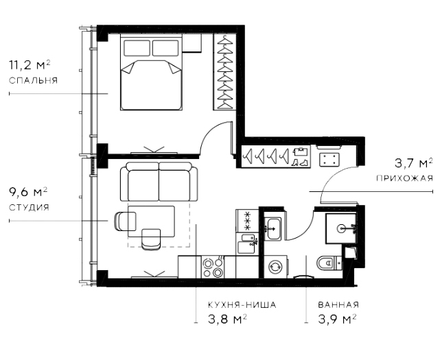 Планировка — Симфония 34, 2-комн., 32 м²