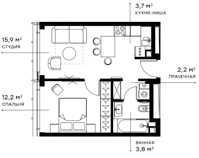 Планировка — Симфония 34, 2-комн., 38 м²