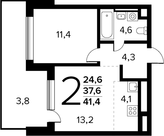 Планировка — Новые Ватутинки Квартал у реки, 2-комн., 38 м²