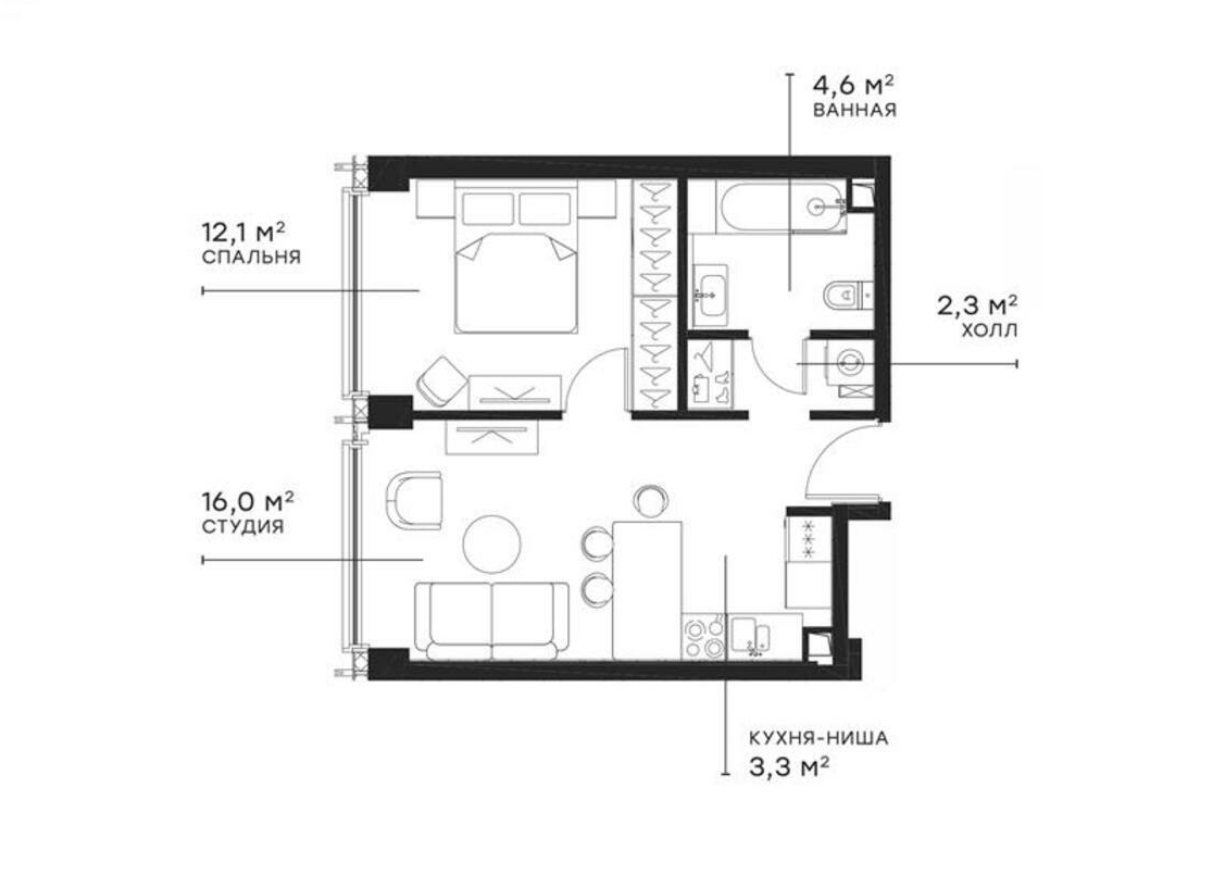 Планировка — Симфония 34, 2-комн., 38 м²