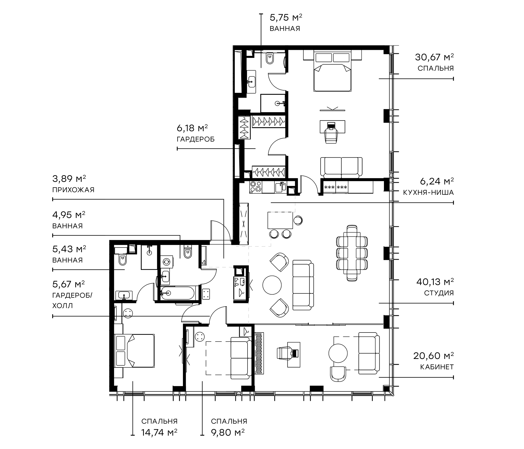 Планировка — Симфония 34, 5-комн., 154 м²