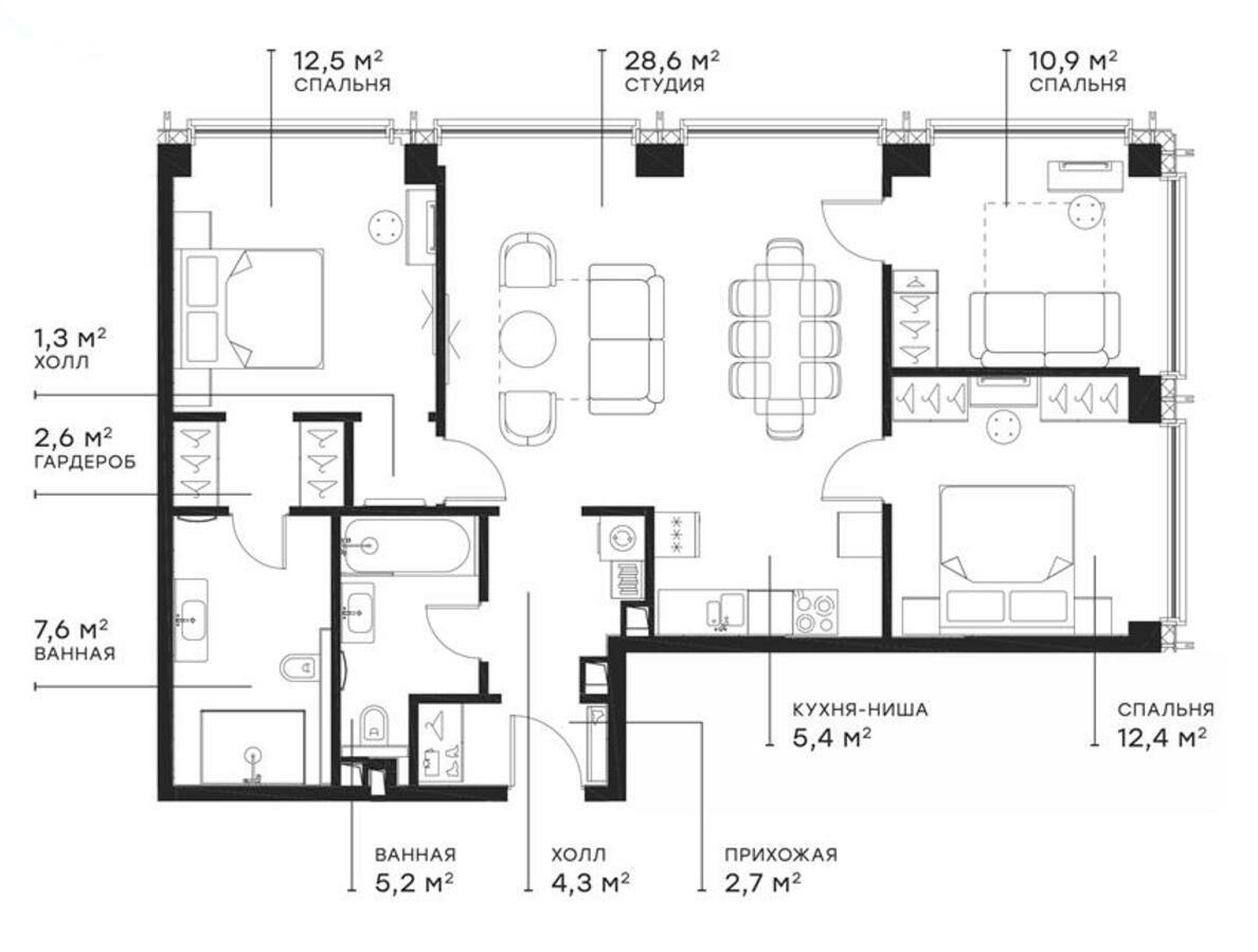 Планировка — Симфония 34, 4-комн., 93 м²