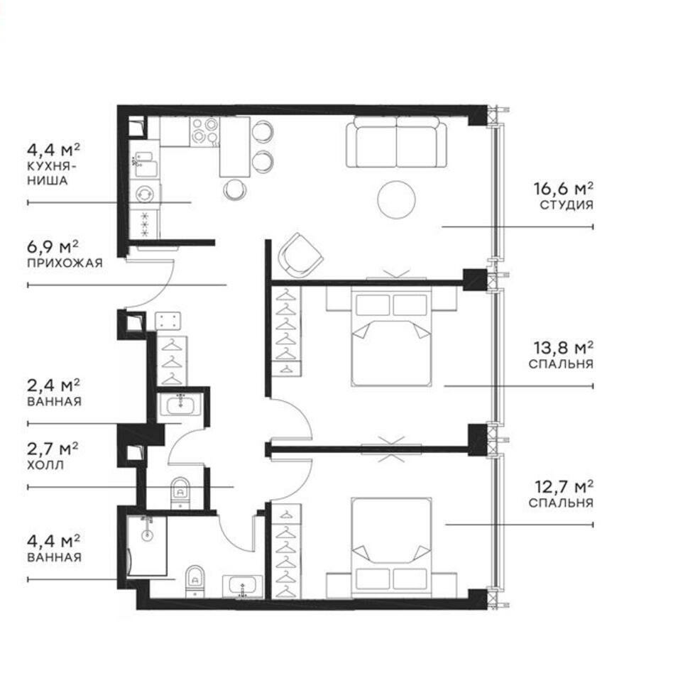 Планировка — Симфония 34, 3-комн., 64 м²