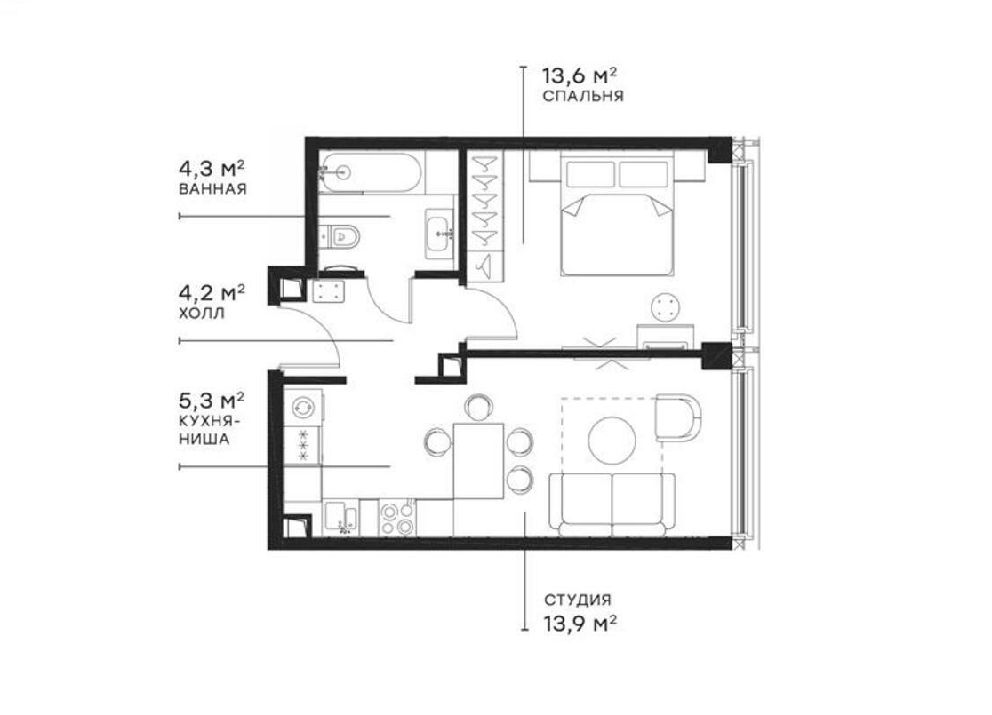 Планировка — Симфония 34, 2-комн., 41 м²