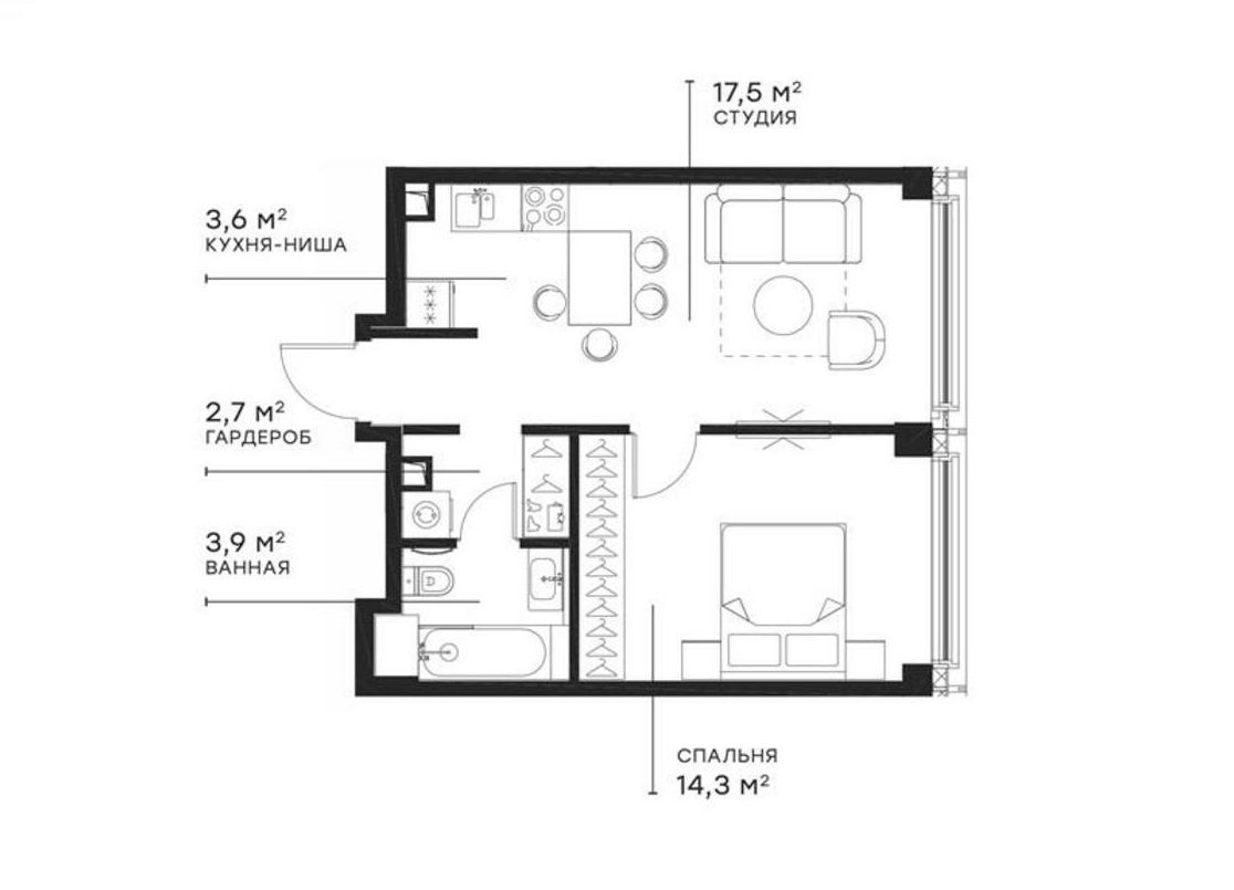 Планировка — Симфония 34, 2-комн., 42 м²