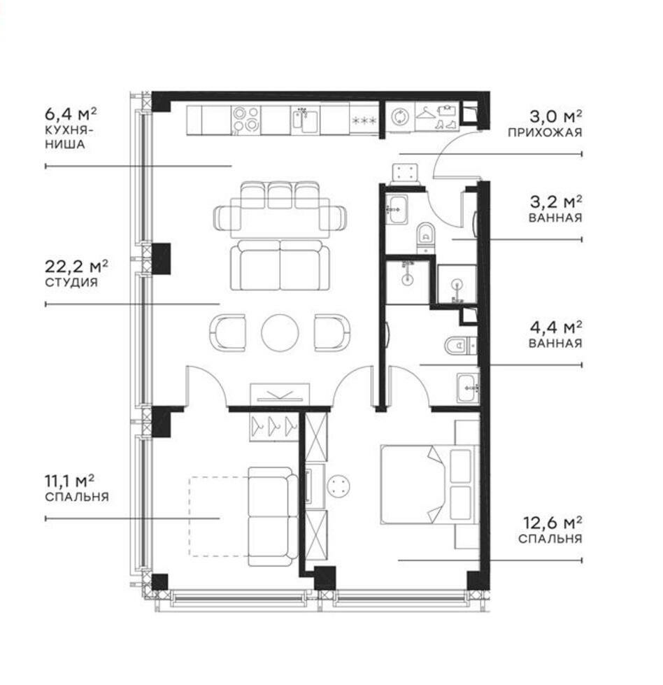 Планировка — Симфония 34, 3-комн., 63 м²