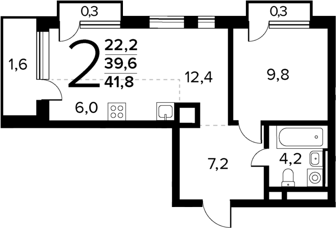 Планировка — Новые Ватутинки Квартал у реки, 2-комн., 40 м²