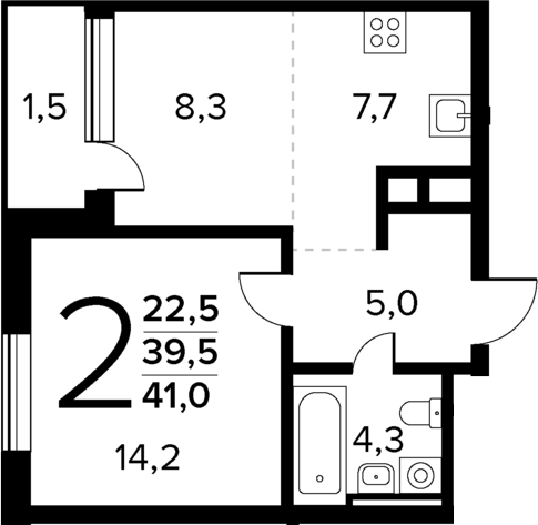 Планировка — Новые Ватутинки Квартал у реки, 2-комн., 40 м²