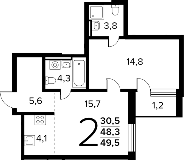 Планировка — Новые Ватутинки Квартал у реки, 2-комн., 48 м²