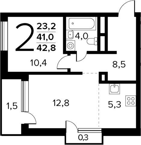 Планировка — Новые Ватутинки Квартал у реки, 2-комн., 41 м²