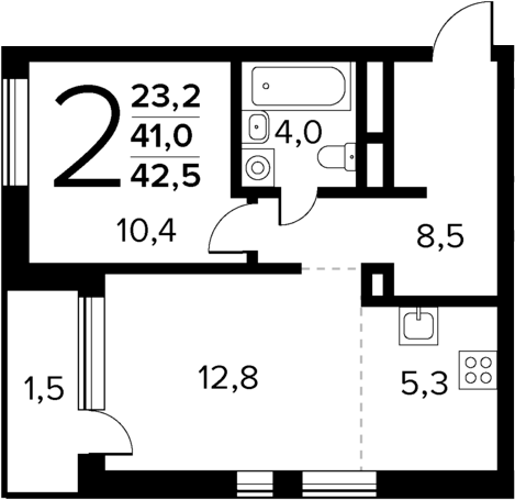 Планировка — Новые Ватутинки Квартал у реки, 2-комн., 41 м²