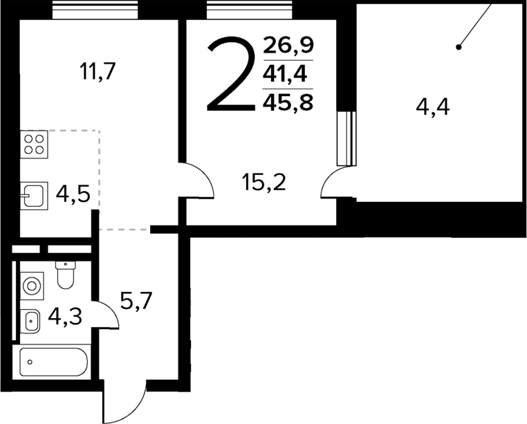 Планировка — Новые Ватутинки Квартал у реки, 2-комн., 41 м²